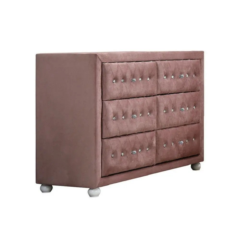 40" Pink Solid and Manufactured Wood Six Drawer Double Dresser HomeRoots