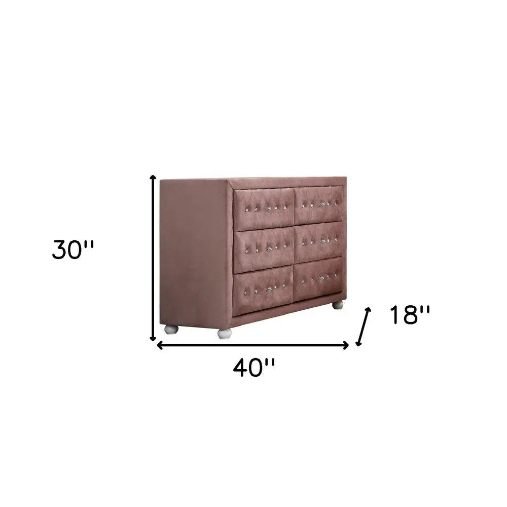 40" Pink Solid and Manufactured Wood Six Drawer Double Dresser HomeRoots