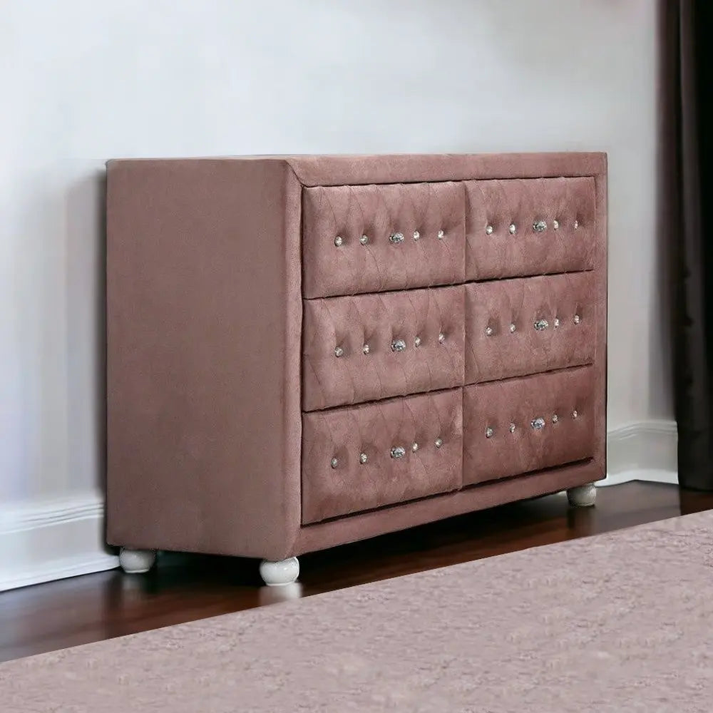 40" Pink Solid and Manufactured Wood Six Drawer Double Dresser HomeRoots