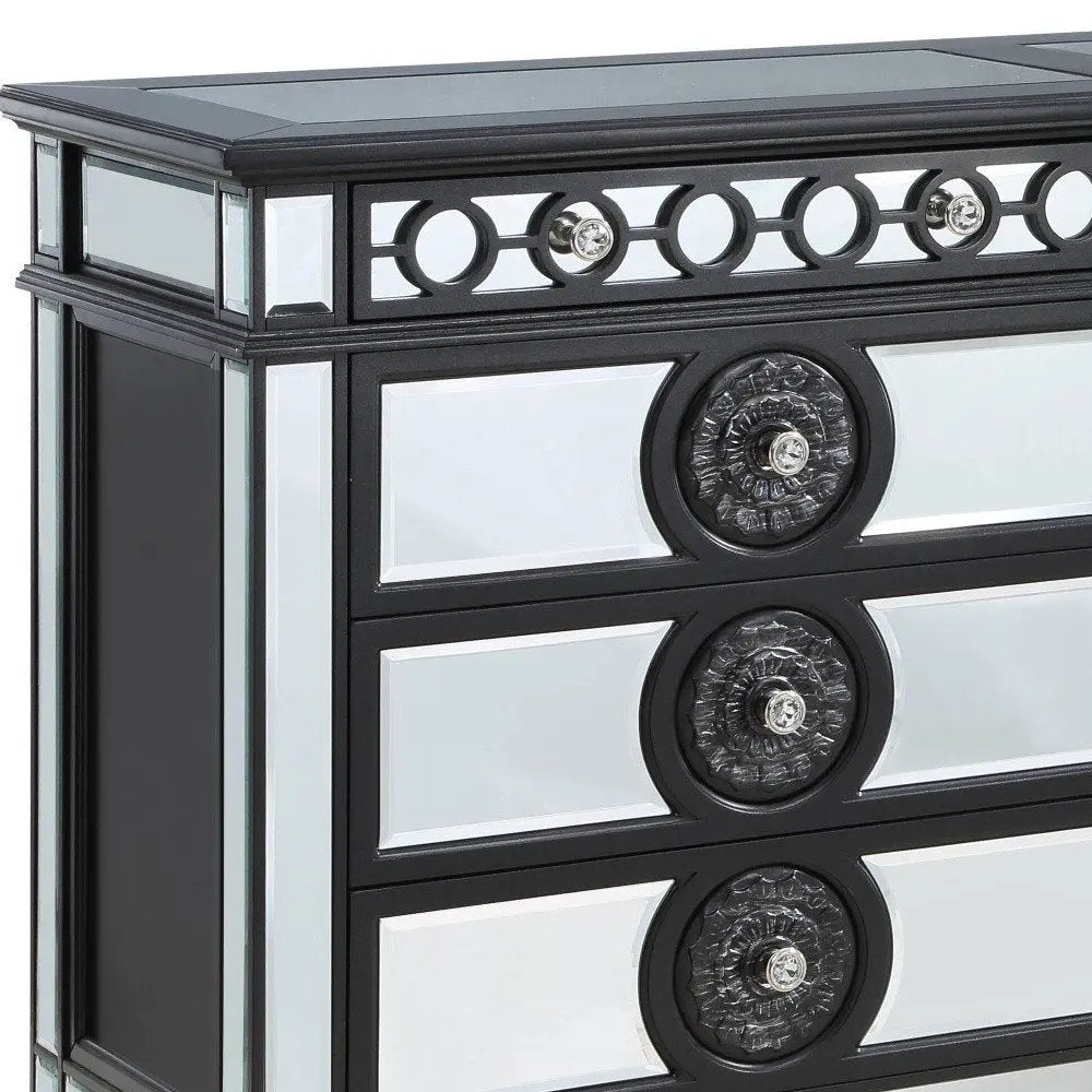68" Black and Silver Solid and Manufactured Wood Mirrored Eight Drawer Double Dresser HomeRoots