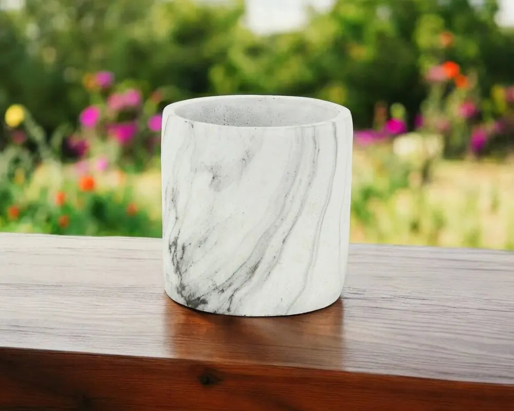 6" White and Gray Marbleized Ceramic Indoor Outdoor Round Pot Planter HomeRoots