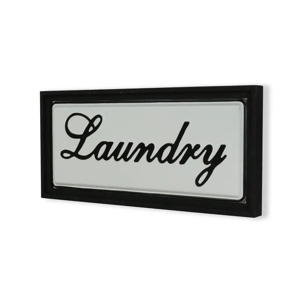 11" X 24" Black and White Handcrafted Laundry Metal Wall Decor HomeRoots