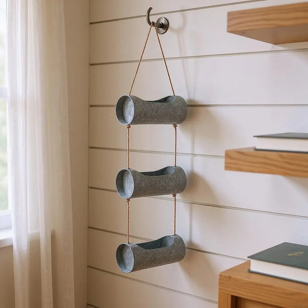 Silver Galvanized Metal Three Tier Hanging Planter HomeRoots