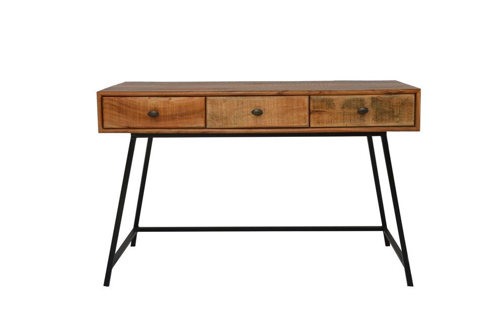 47" Natural and Black Solid Wood Writing Desk With Three Drawers - NOVA HOME FURNITURE