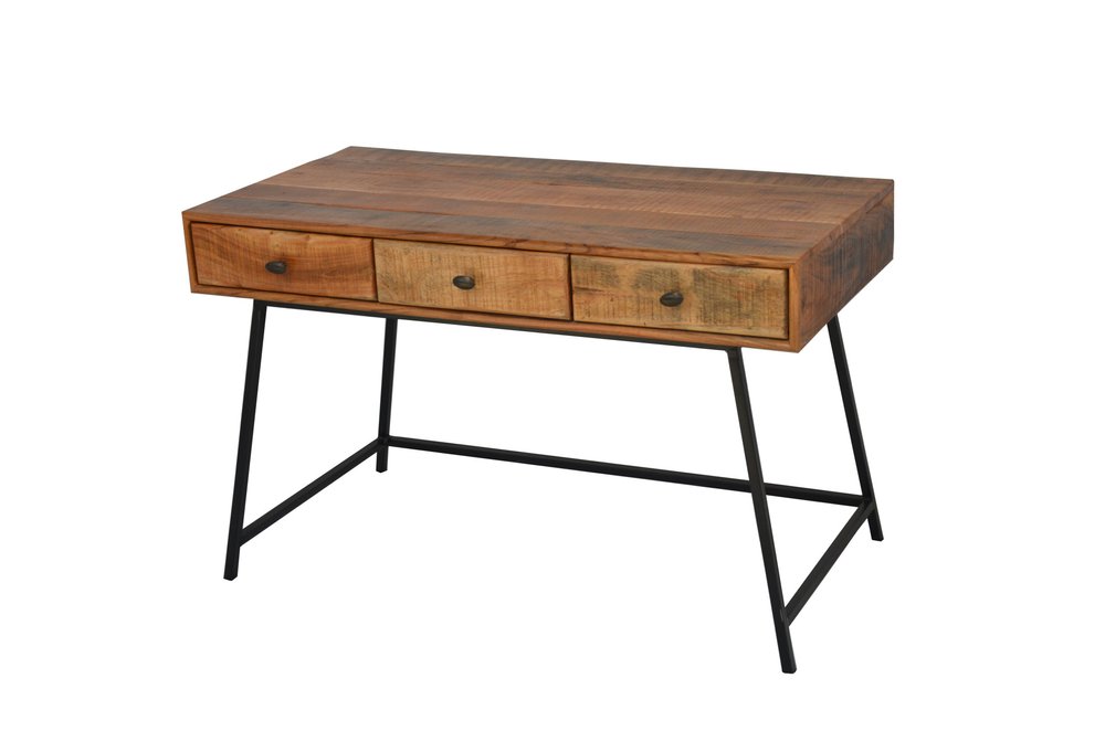 47" Natural and Black Solid Wood Writing Desk With Three Drawers - NOVA HOME FURNITURE