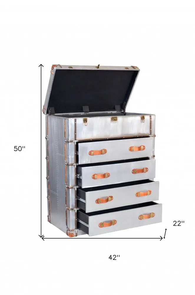 42" Silver Aluminum Four Drawer Dresser HomeRoots
