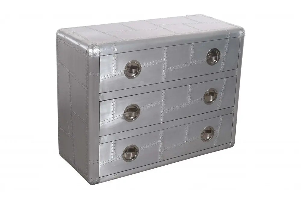 42" Silver Aluminum Three Drawer Dresser HomeRoots
