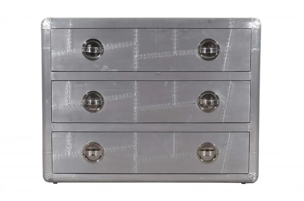 42" Silver Aluminum Three Drawer Dresser HomeRoots