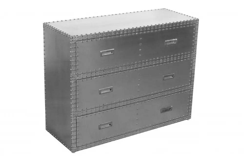 42" Silver Aluminum Three Drawer Dresser HomeRoots