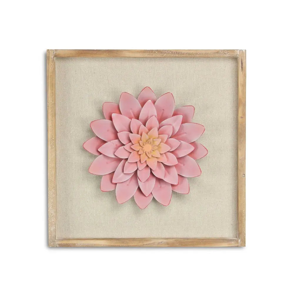 12" X 13" Pink and Off White Flower Wood and Metal Wall Decor HomeRoots