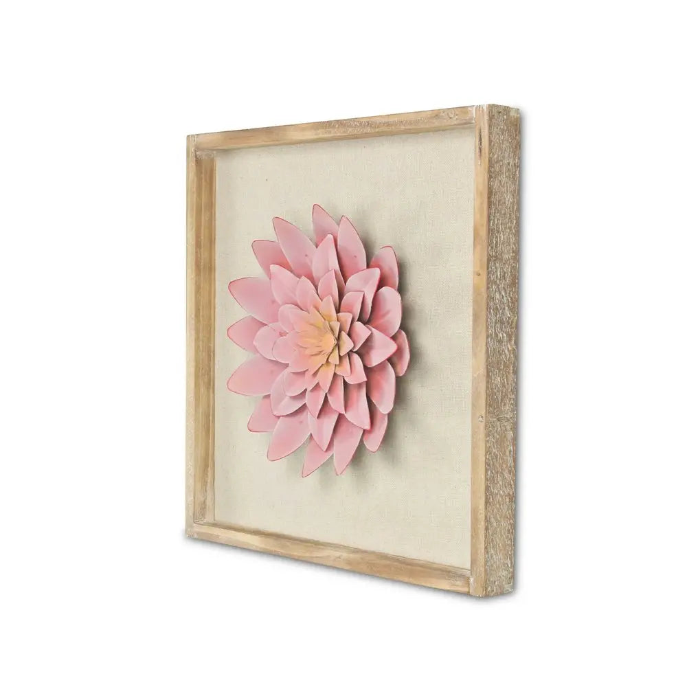 12" X 13" Pink and Off White Flower Wood and Metal Wall Decor HomeRoots
