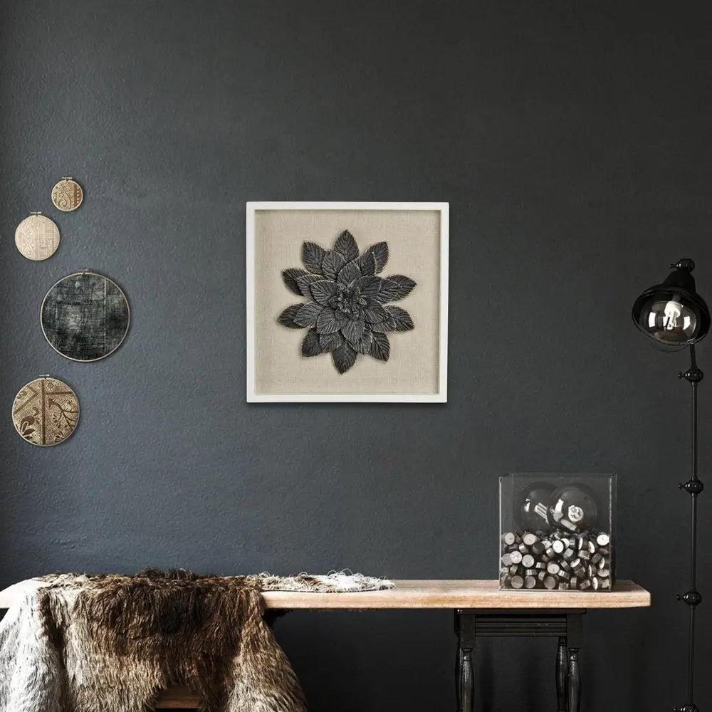 12" X 13" Black And Gold Flower Wood and Metal Wall Decor HomeRoots