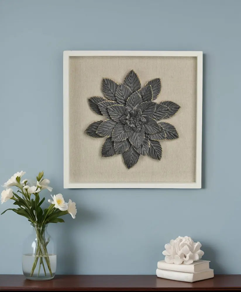 12" X 13" Black And Gold Flower Wood and Metal Wall Decor HomeRoots
