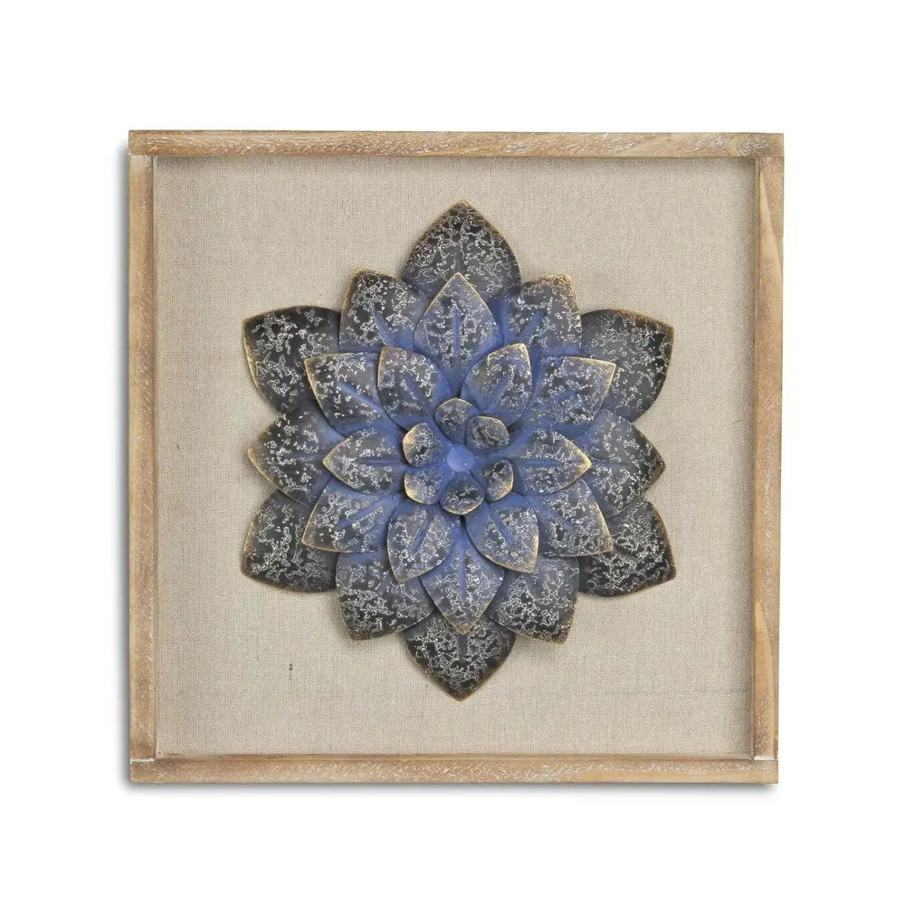 12" X 13" Dark Blue Flower Wood and Metal Wall Decor HomeRoots