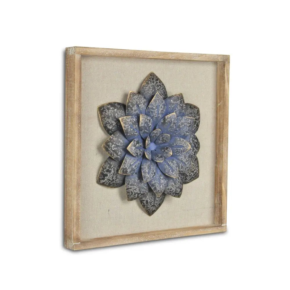 12" X 13" Dark Blue Flower Wood and Metal Wall Decor HomeRoots