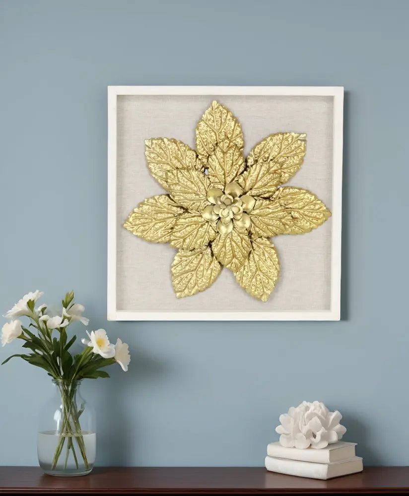 12" X 13" Gold Flower Wood and Metal Wall Decor HomeRoots