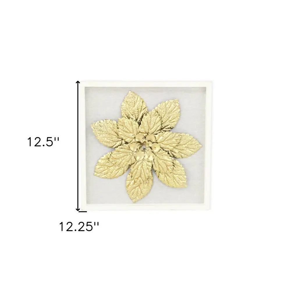 12" X 13" Gold Flower Wood and Metal Wall Decor HomeRoots