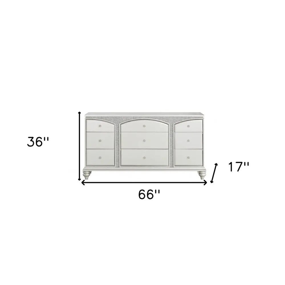 66" Platinum Manufactured Wood Nine Drawer Dresser HomeRoots