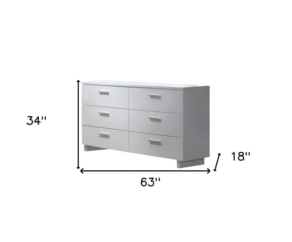 63" White Six Drawer Double Dresser HomeRoots