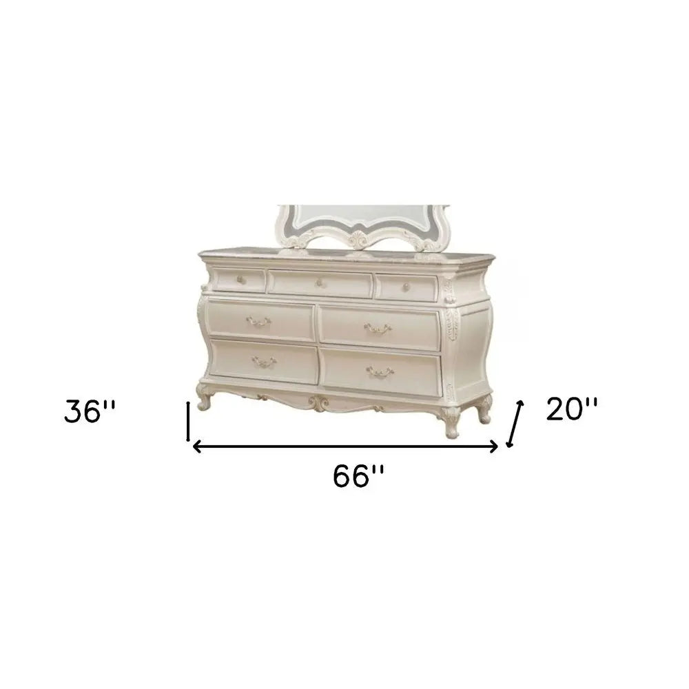 66" Pearl Solid and Manufactured Wood Seven Drawer Triple Dresser HomeRoots