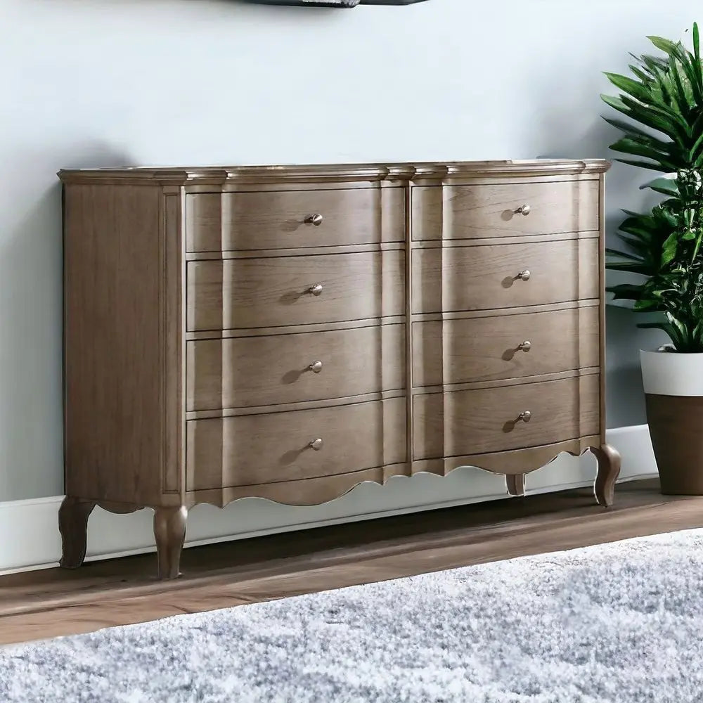 64" Taupe Solid and Manufactured Wood Eight Drawer Double Dresser HomeRoots