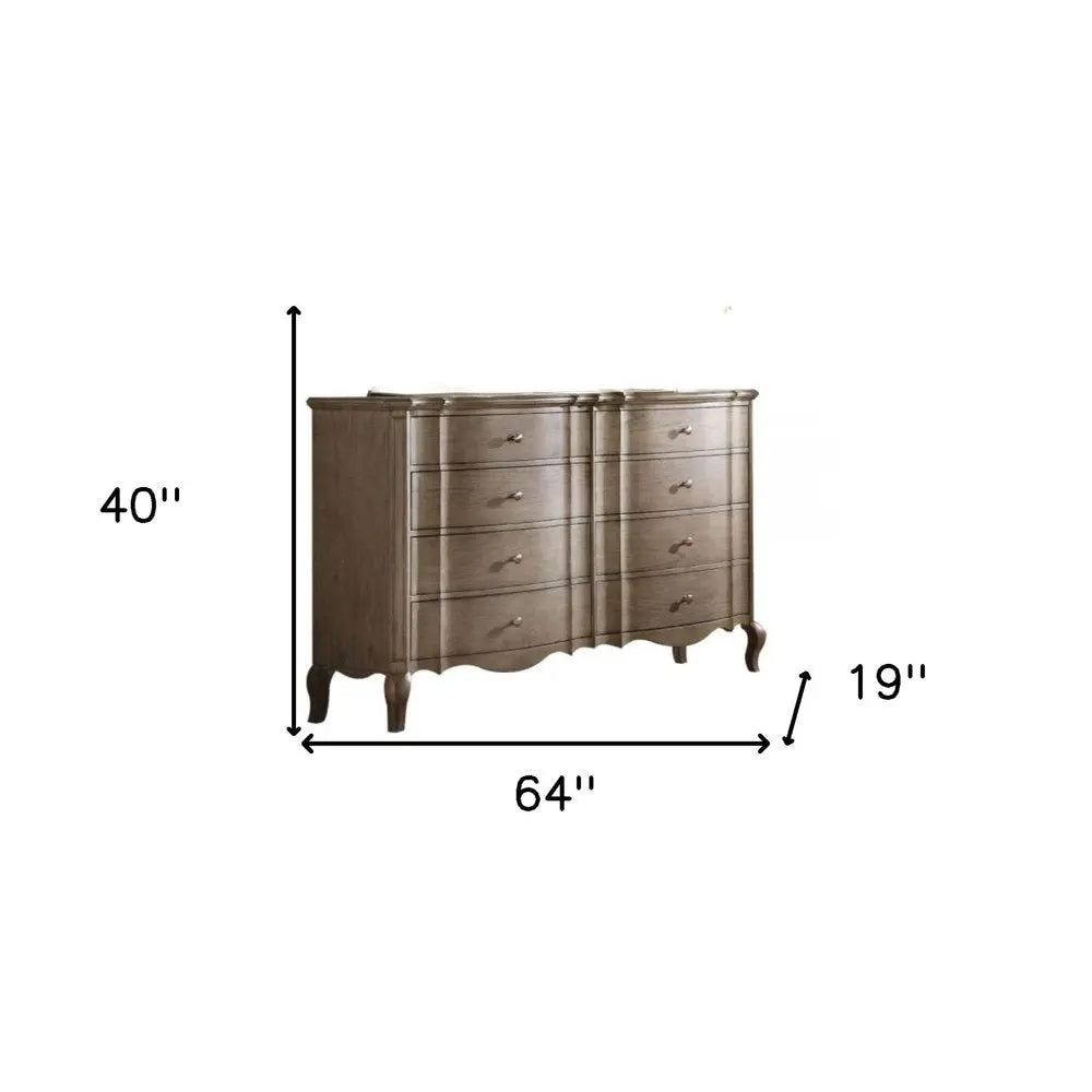 64" Taupe Solid and Manufactured Wood Eight Drawer Double Dresser HomeRoots