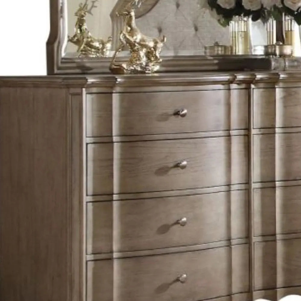 64" Taupe Solid and Manufactured Wood Eight Drawer Double Dresser HomeRoots