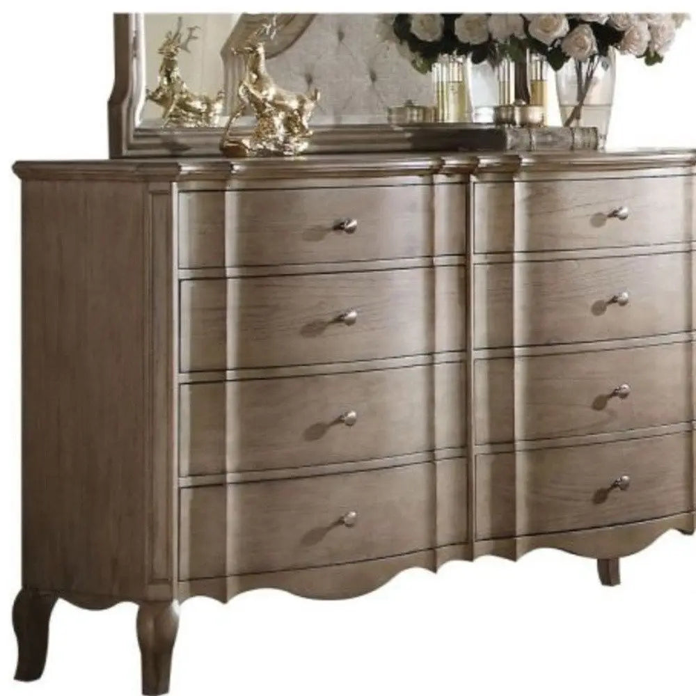 64" Taupe Solid and Manufactured Wood Eight Drawer Double Dresser HomeRoots