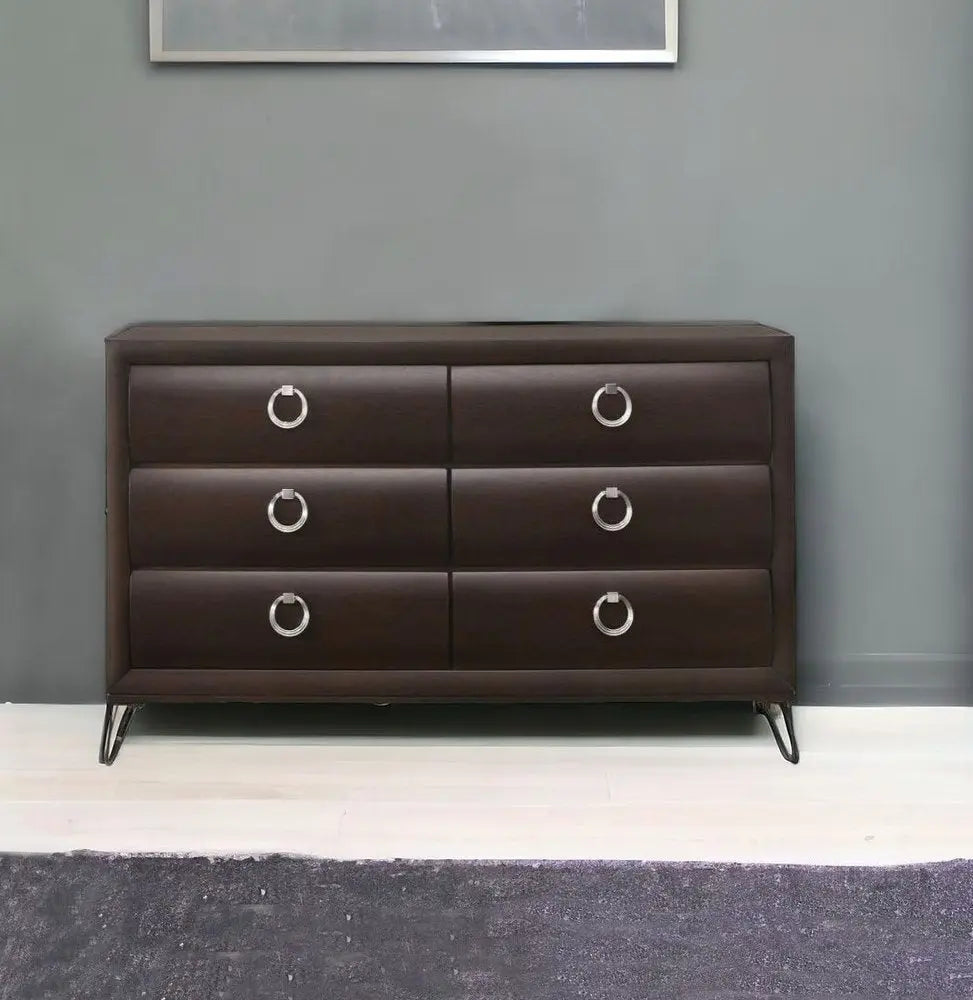 63" Merlot Solid and Manufactured Wood Six Drawer Double Dresser HomeRoots