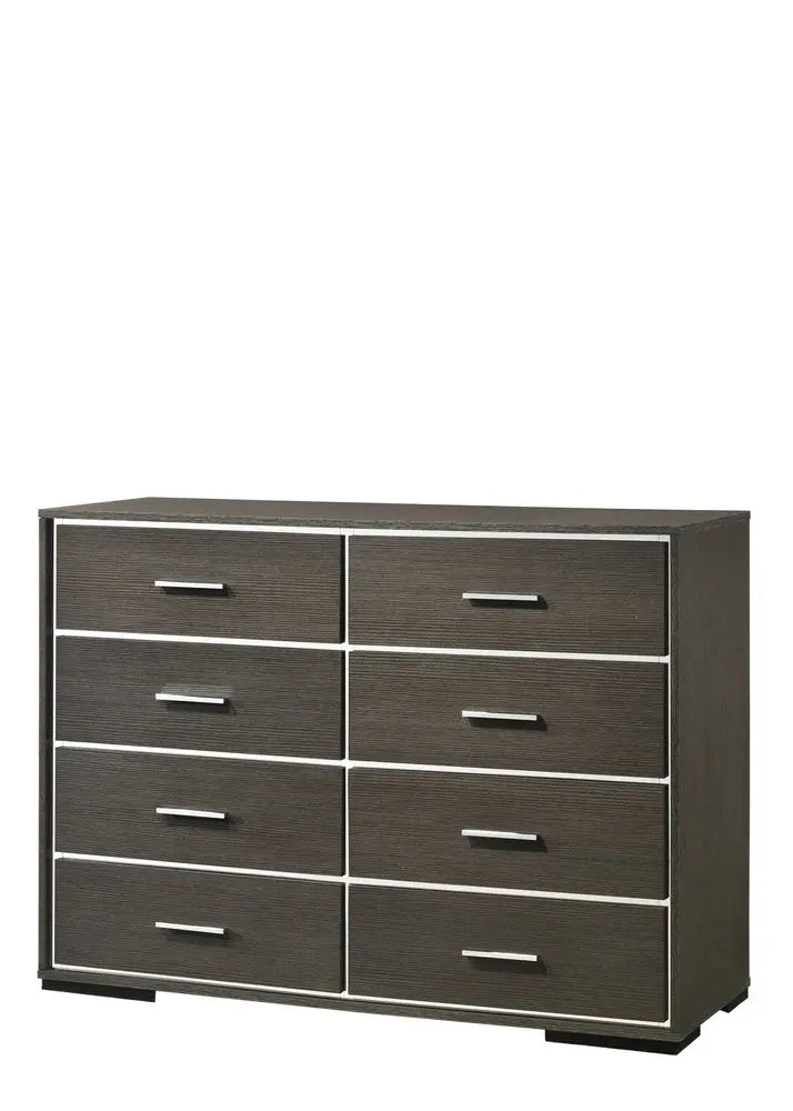 57" Gray Solid and Manufactured Wood Eight Drawer Double Dresser HomeRoots