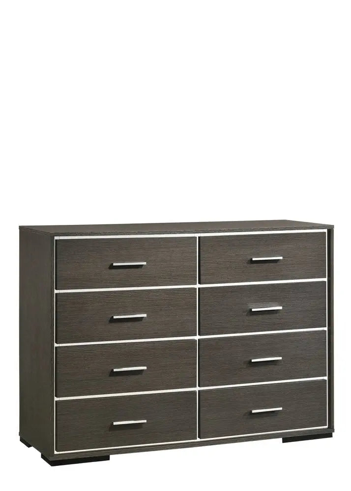 57" Gray Solid and Manufactured Wood Eight Drawer Double Dresser HomeRoots