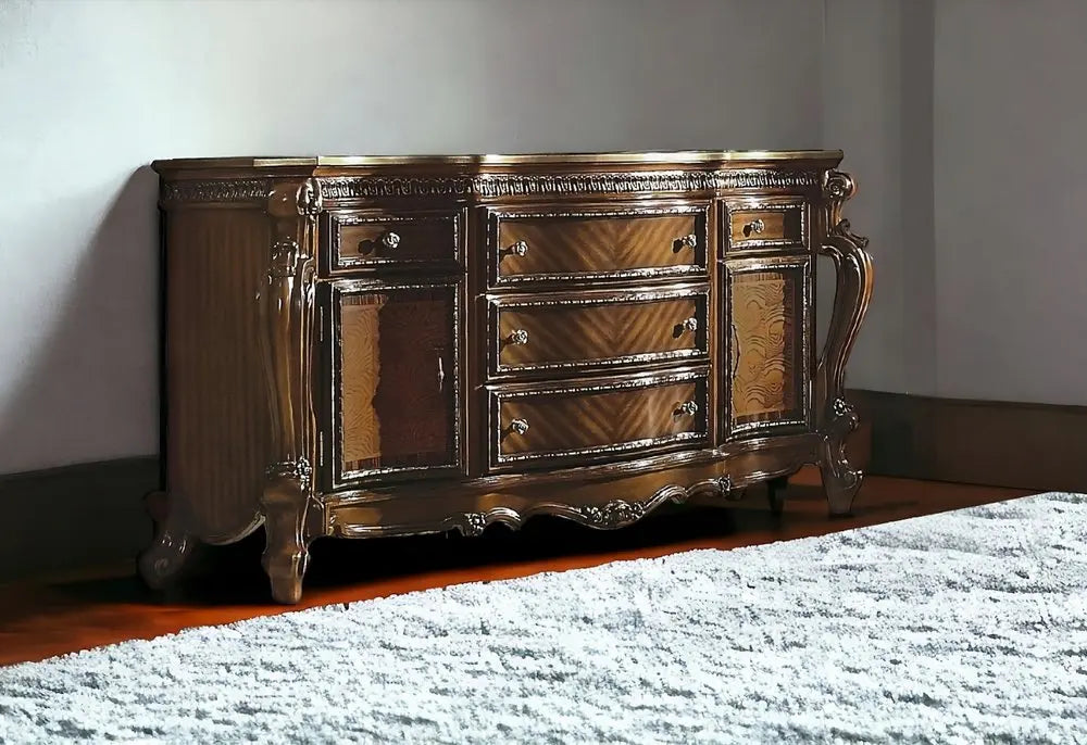 69" Brown Solid and Manufactured Wood Five Drawer Triple Dresser HomeRoots