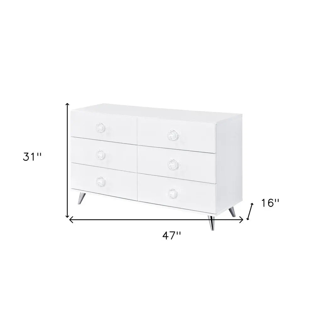 47" White Finish Manufactured Wood Six Drawer Double Dresser HomeRoots