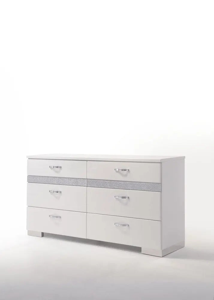63" White High Gloss Manufactured Wood Eight Drawer Double Dresser HomeRoots