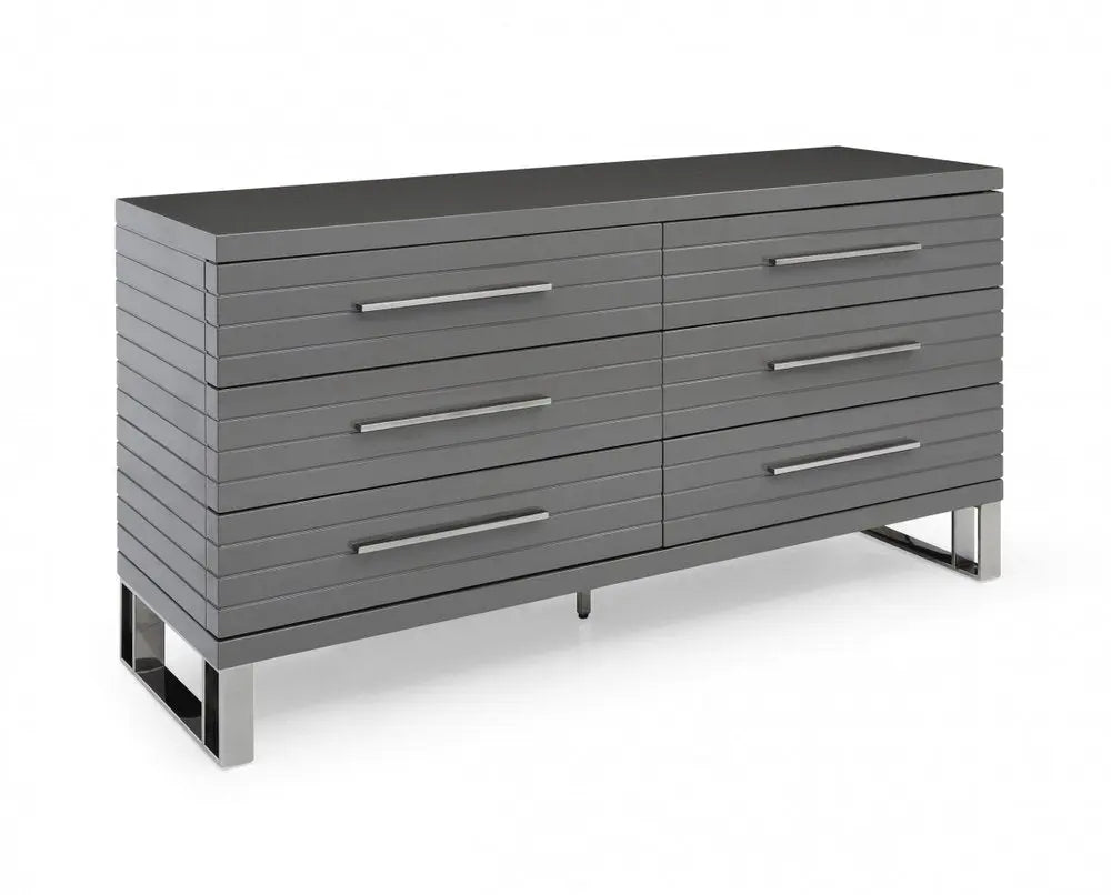 59" Grey Solid And Manufactured Wood Six Drawer Dresser HomeRoots