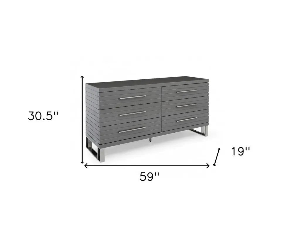59" Grey Solid And Manufactured Wood Six Drawer Dresser HomeRoots