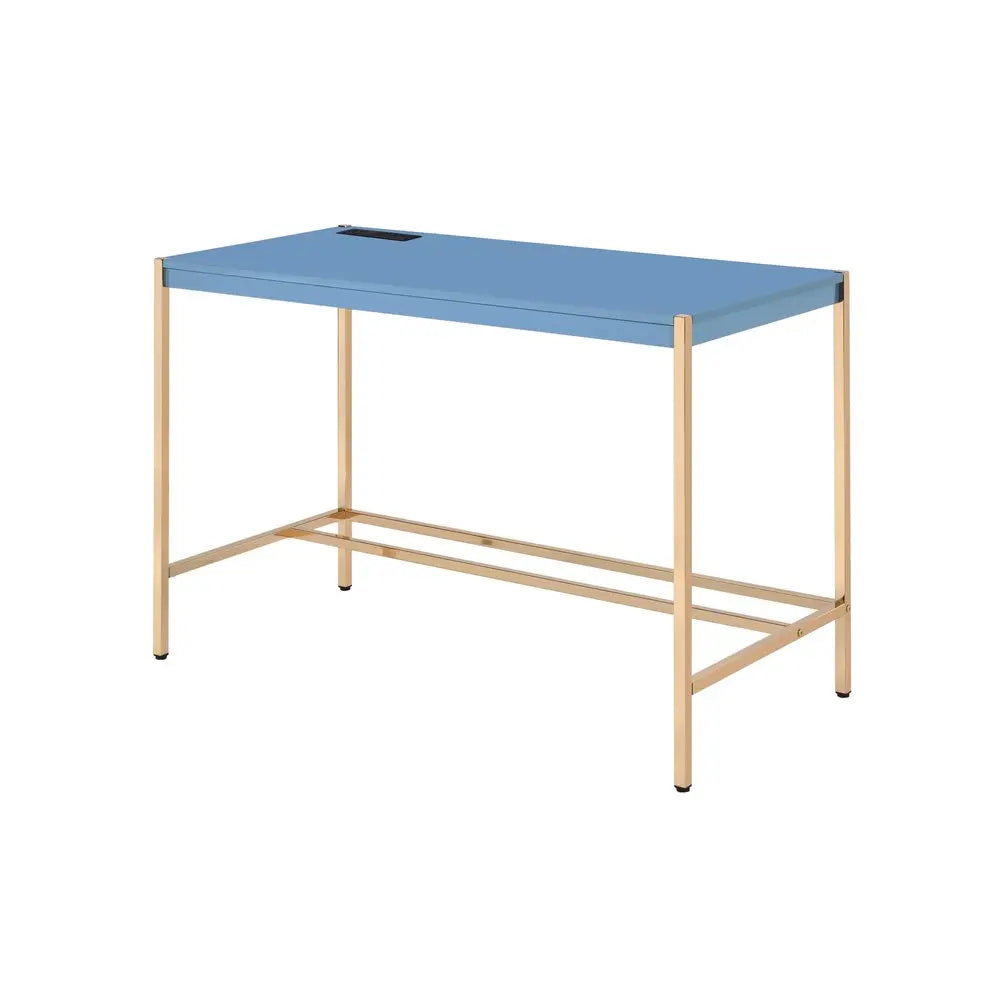 42" Navy Blue and Gold Writing Desk HomeRoots