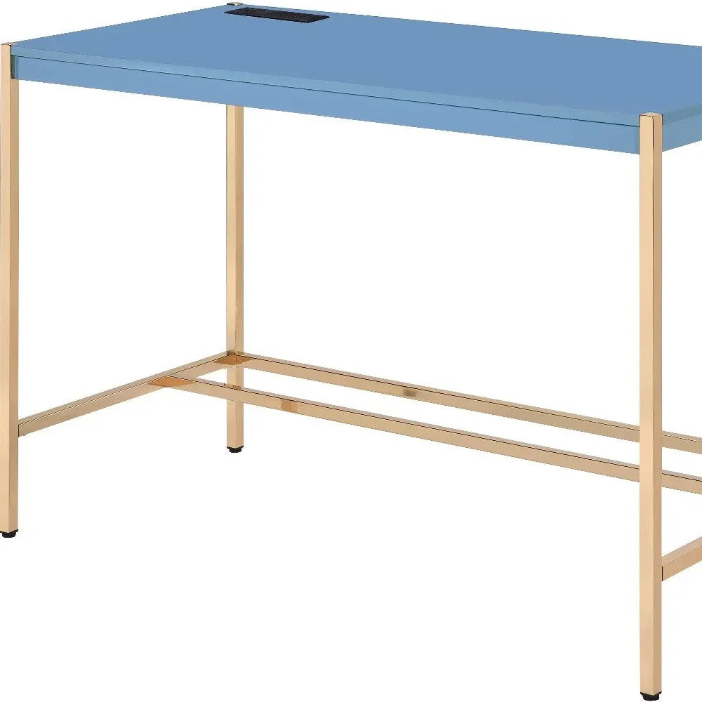 42" Navy Blue and Gold Writing Desk HomeRoots