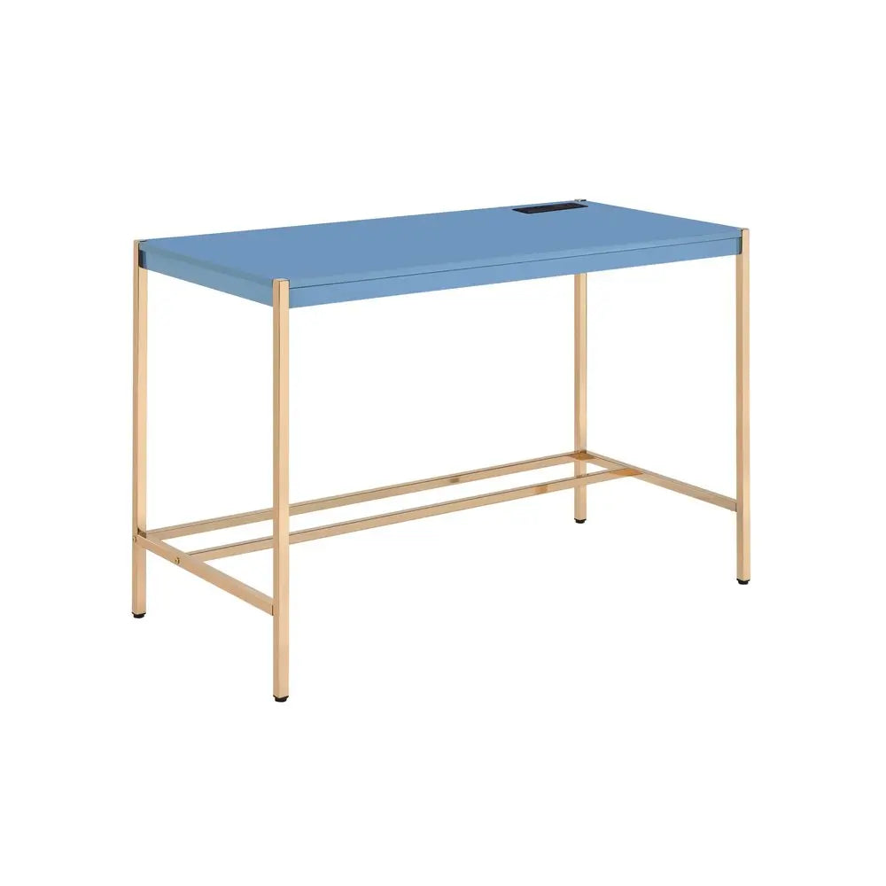 42" Navy Blue and Gold Writing Desk HomeRoots