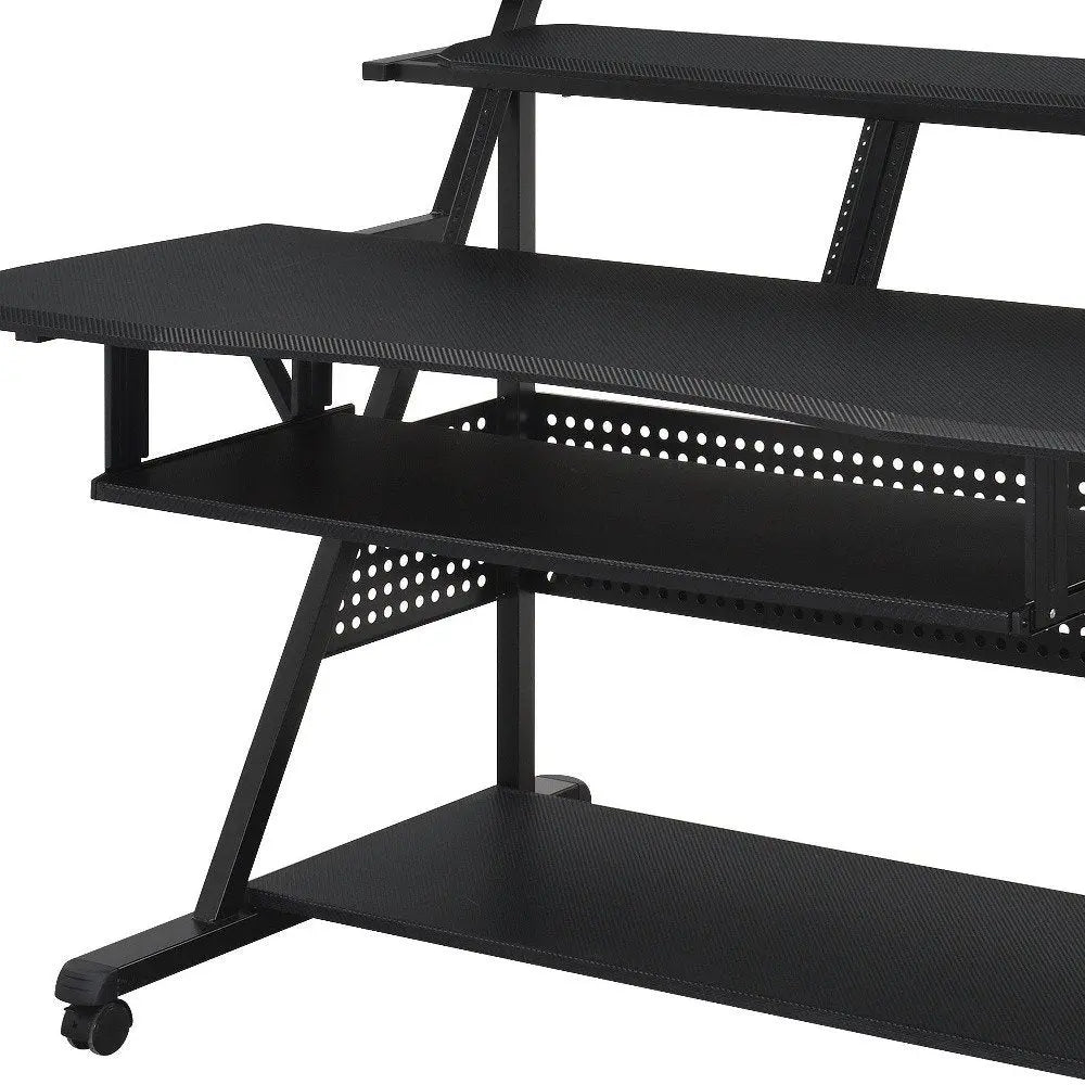 67" Black Wood and Metal Rolling Computer Desk HomeRoots