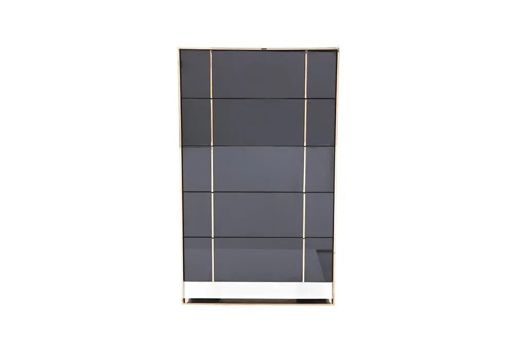 33" Black Gold Manufactured Wood + Solid Wood Stainless Steel Five Drawer Chest HomeRoots
