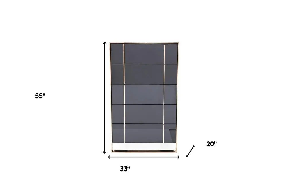 33" Black Gold Manufactured Wood + Solid Wood Stainless Steel Five Drawer Chest HomeRoots