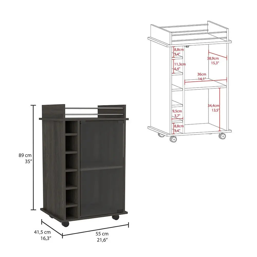 22" Brown and Black Open shelving Bar Cart and Coffee Table HomeRoots