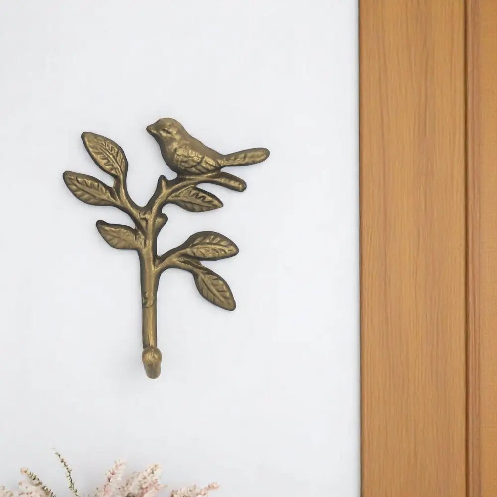 5" Antiqued Gold Cast Iron Bird Wall Hook - NOBLE HOME INTERIORS