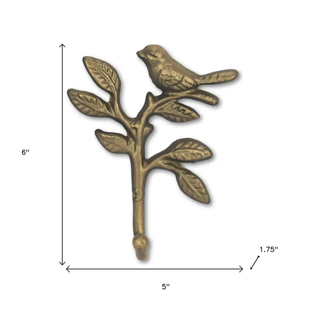5" Antiqued Gold Cast Iron Bird Wall Hook - NOBLE HOME INTERIORS
