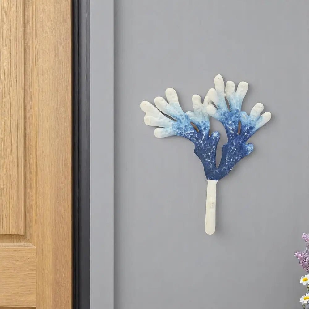 5" Blue And White Cast Iron Coral Wall Hook - NOBLE HOME INTERIORS