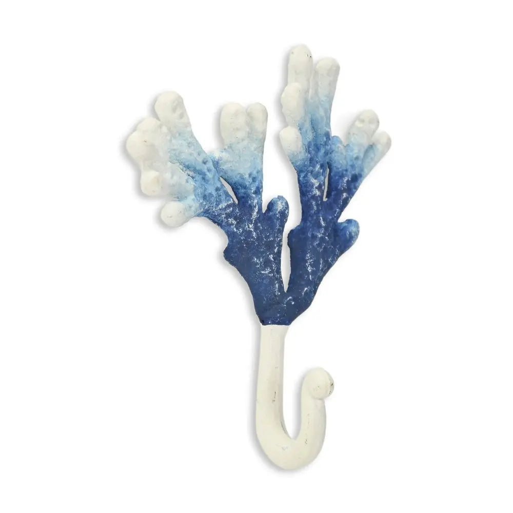 5" Blue And White Cast Iron Coral Wall Hook - NOBLE HOME INTERIORS