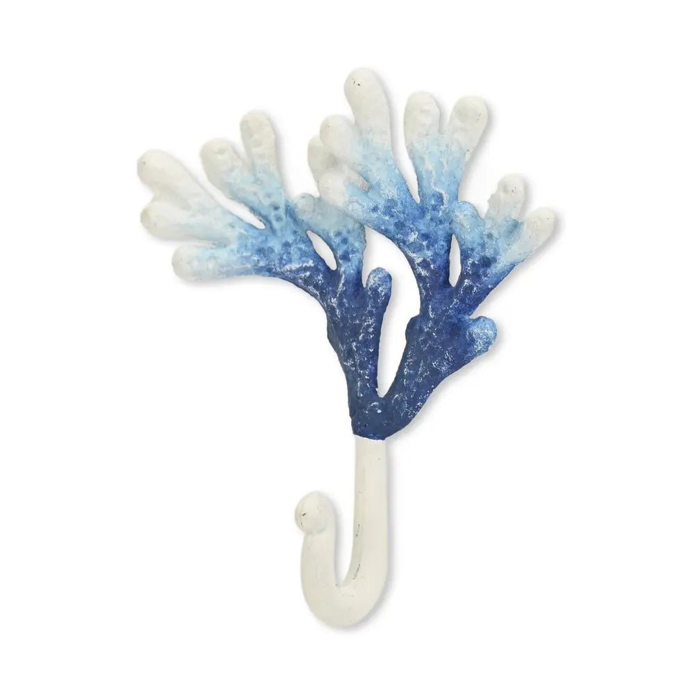 5" Blue And White Cast Iron Coral Wall Hook - NOBLE HOME INTERIORS
