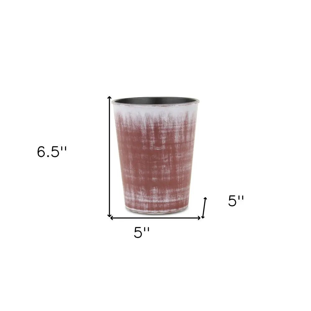 5" Brown and Ivory Textural Tone On Tone Recycled Plastic Indoor Outdoor Round Pot Planter - NOBLE HOME INTERIORS