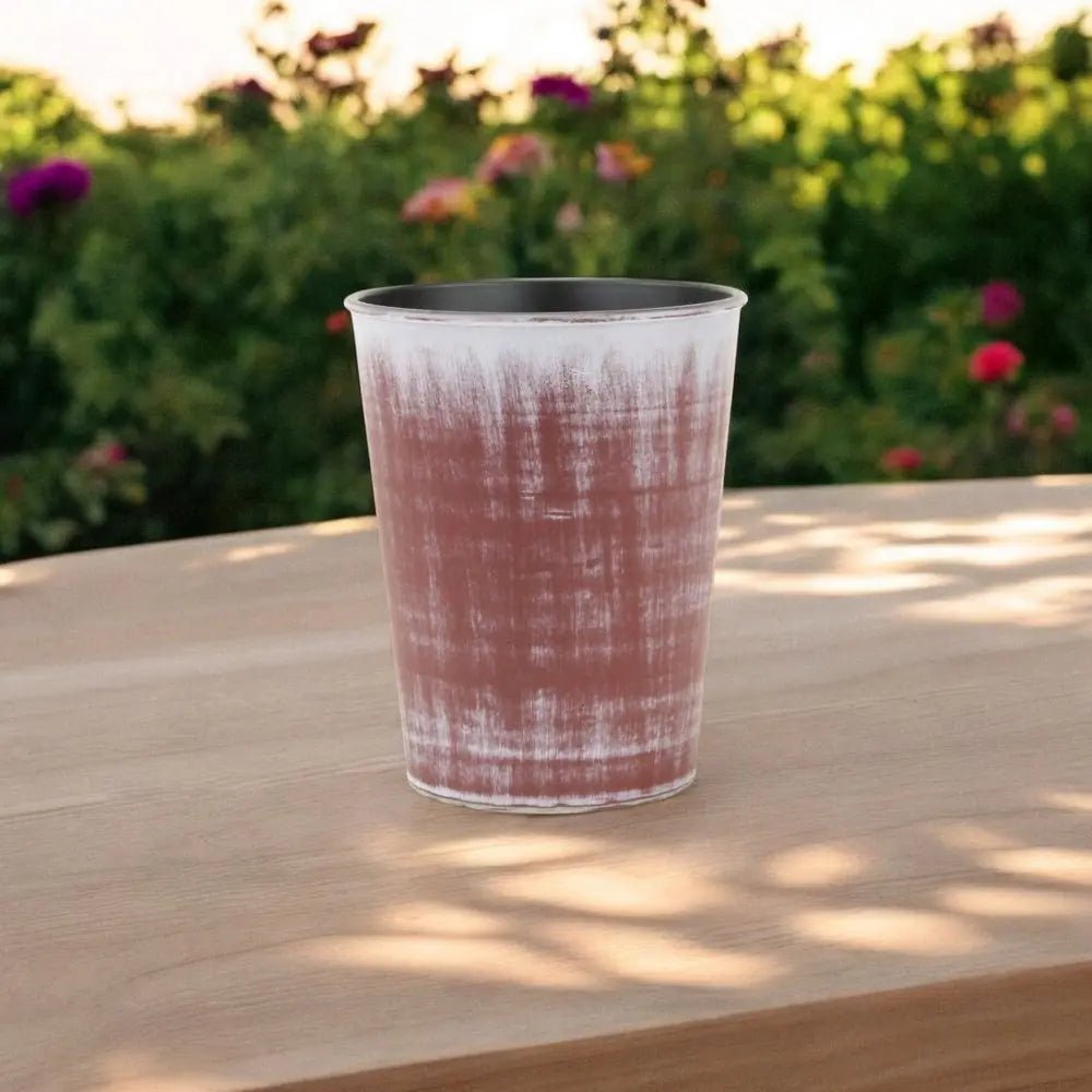 5" Brown and Ivory Textural Tone On Tone Recycled Plastic Indoor Outdoor Round Pot Planter - NOBLE HOME INTERIORS